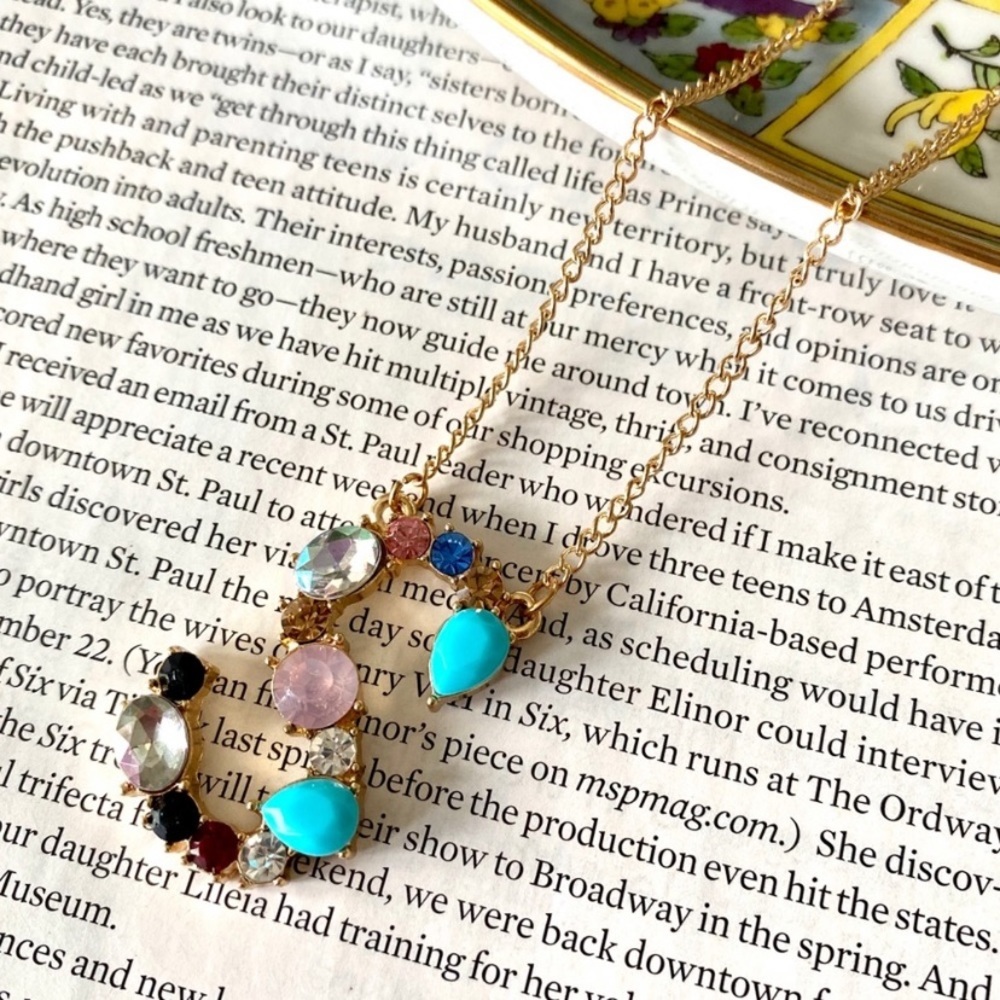 Gold Initial Letter Necklace Crystal Rainbow S